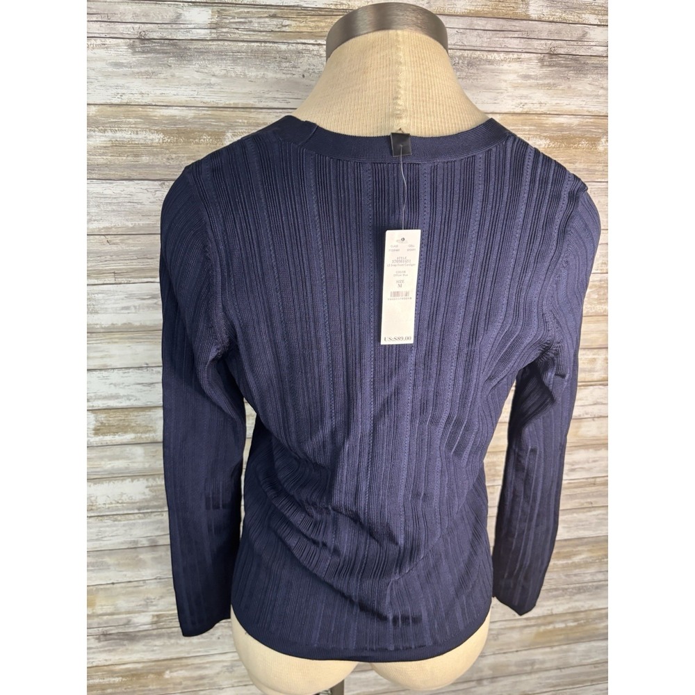 White House Black Market WHBM Womens M Snap Front Cardigan Sweater Stretchy Navy - Picture 4 of 8